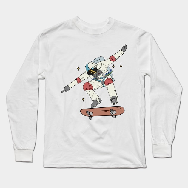 Astronaut Skater Space Skateboard Gift Handdrawn Long Sleeve T-Shirt by Mesyo